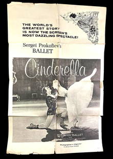Cinderella Ballet Poster: Up for auction is a recent estate find, a large poster of the ballet Cinderella by Sergei Prokofiev. The ballet appears to have taken place in Moscow, Russia. This auction includes:   (1) Cindere