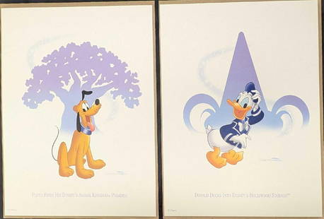 Disney Don Williams Donald Duck & Pluto Prints: Disney Don Williams Donald Duck & Mickey Mouse & Minnie Mouse Prints. This lot contains, "Donald Ducks Into Disney's Hollywood Studios" and "Pluto Finds His Disney Animal Kingdom Paradise" prints both