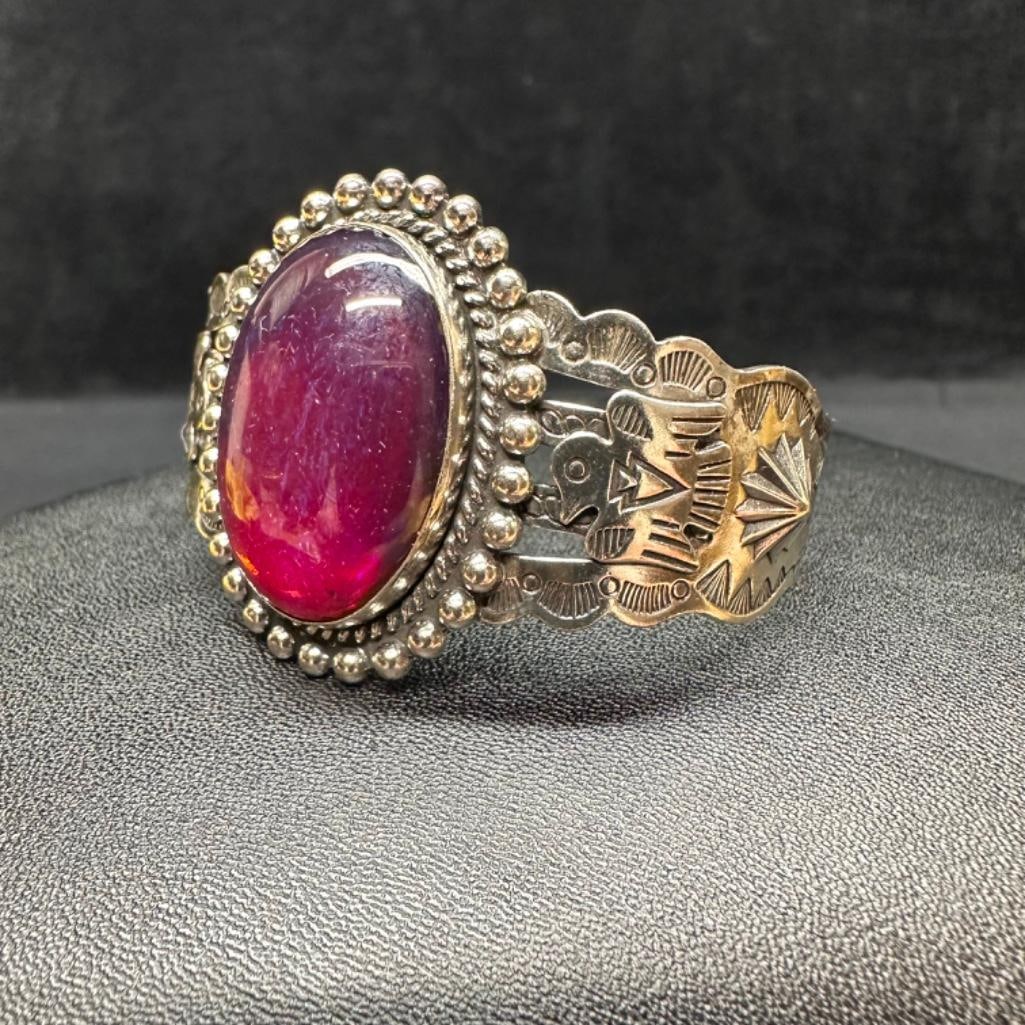 Adjustable Sterling Imitation Stone Bracelet: This piece of jewelry has been tested and researched prior to listing. Please view all our pictures they are part of our description. DETAILS: Metal - Sterling Silver Color - Silver Stones - Imitatio