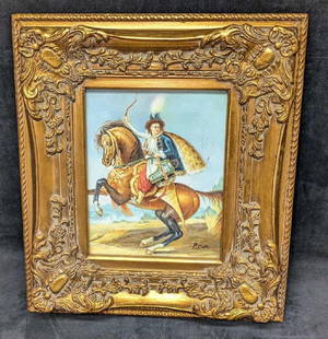 Framed P.Cole Oil On Canvas Prince On Horse: Framed P.Cole Oil On Canvas Prince On Horse. The original is signed by the artist on the bottom right. The framed canvas is approx 15" x 2" x 17" and it weighs 4.8lbs. The canvas has some creases and