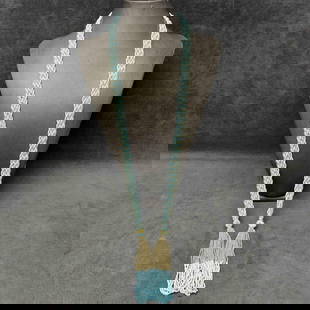 Murano Venetian Lamp Work Art Glass Light Blue Beaded Silver Accents Long Lariat Necklace G15: Murano Venetian Lamp Work Art Glass Light Blue Beaded Silver Accents Long Lariat Necklace G15. Necklace with light blue colored glass beads with beautiful designs on each. The necklace features silver