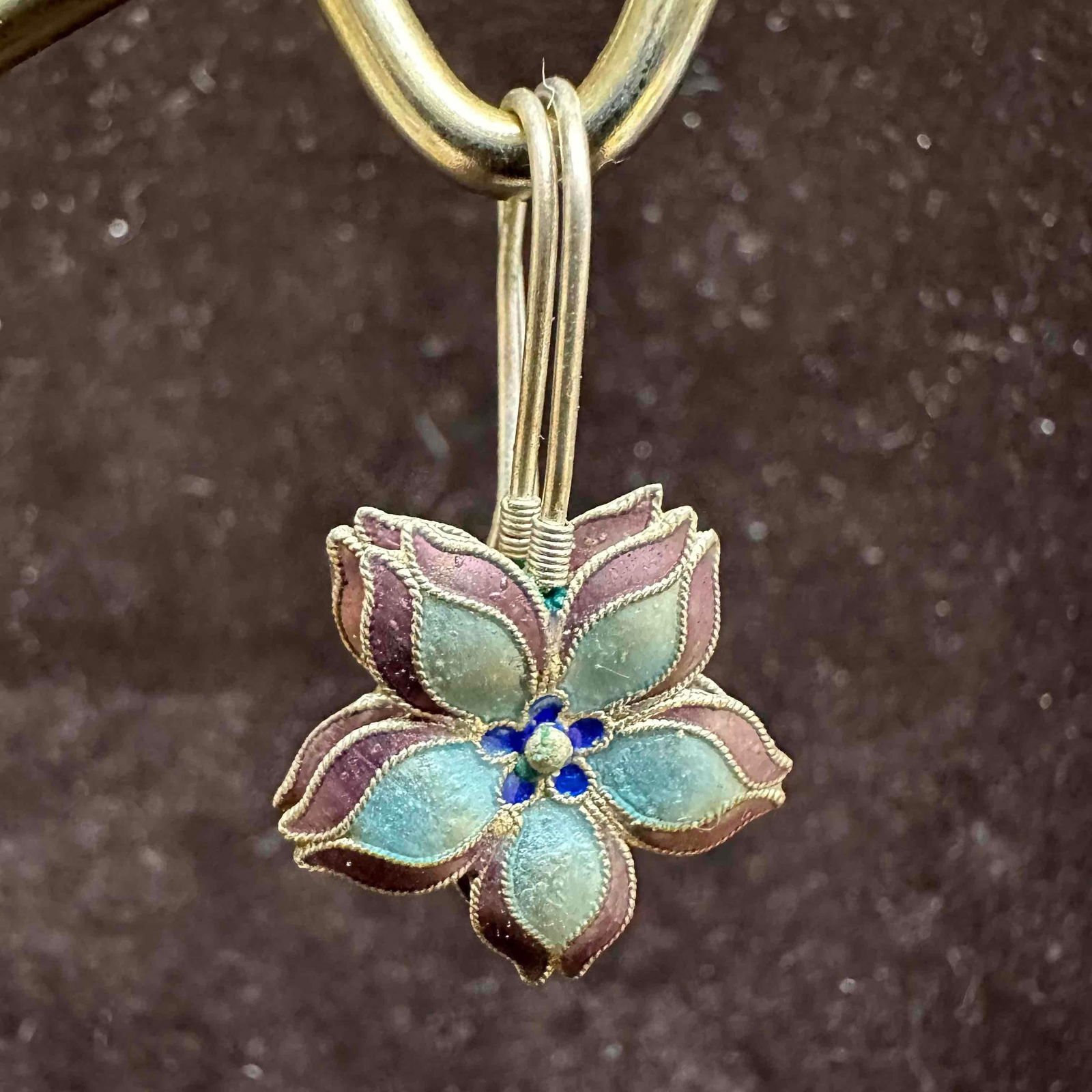 Blue and Purple Flower Painted Sterling Silver Floral Earrings F49 (1 of 9)