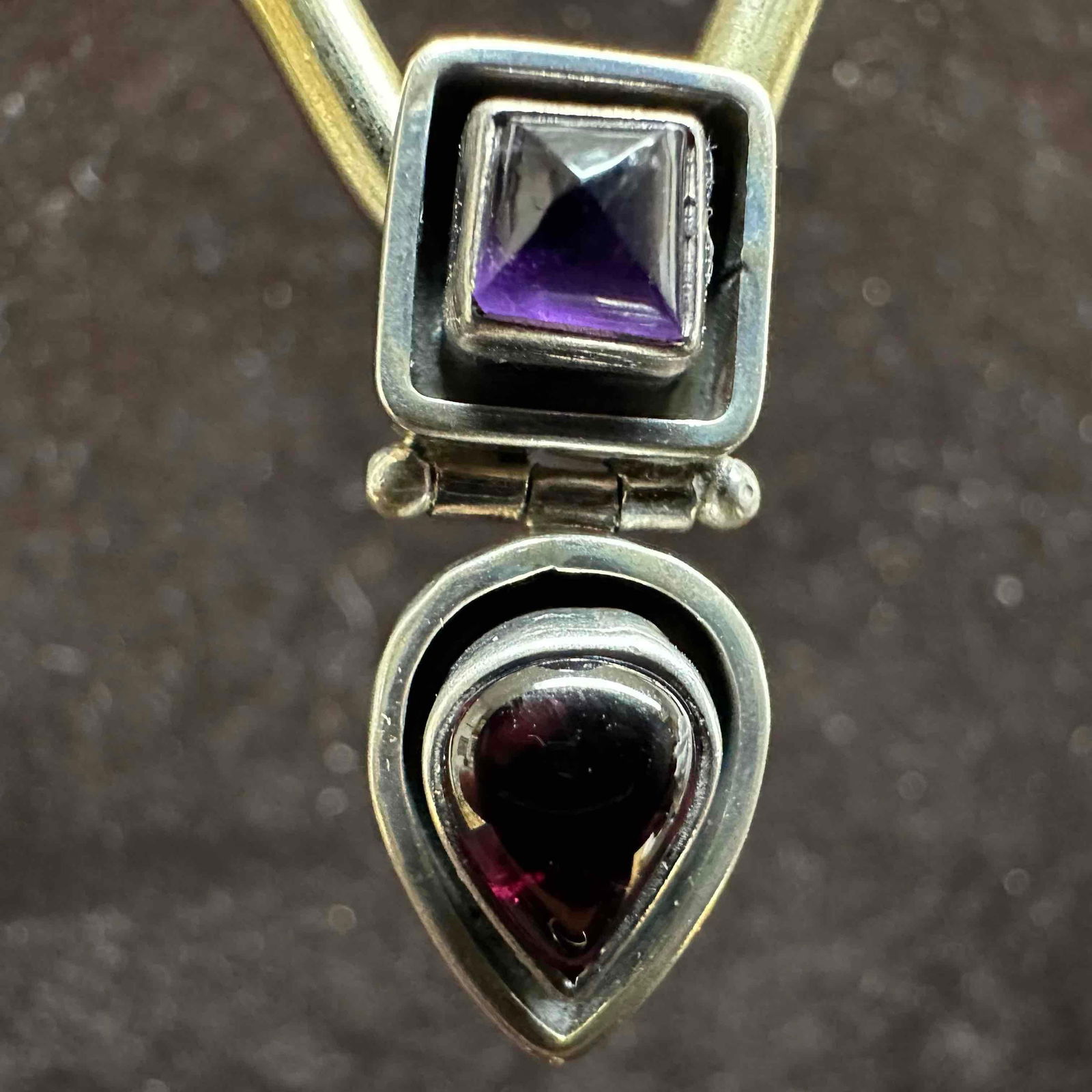 Amethyst and Garnet Stone Sterling Silver Hinged Drop Earrings F53 (1 of 8)