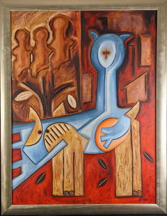 Framed Original Dania Sierra Oil On Canvas "Supernatural": Framed Original Dania Sierra Oil On Canvas &#34;Supernatural&#34;. Framed canvas is approx 34&#34; x 1&#34; x 44&#34; and is in a good, used condition with some wear on the frame and some wear and rip