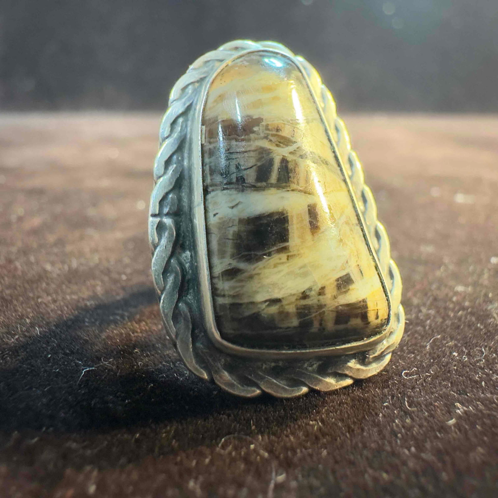 Twisted Rope Border Bezel Dendritic Agate Sterling Ring (1 of 7)