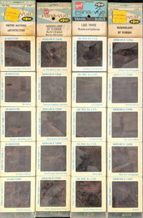 Four Vintage Pana Vue Travel Slides Marineland UN: This lot of Pana-Vue Travel Slides consists of:  (1) Lake Tahoe. (2) Marineland Of Florida. Each Slide Strip is different). (1) United Nations Architecture.   Slides Strips are approx 12&#34; long and