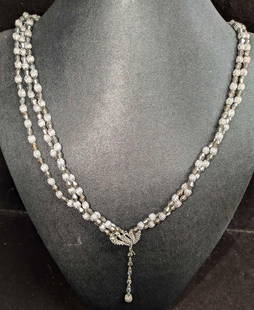 Vintage Crown Trifari Rhodium 5 Strand Layered Necklace: Vintage Crown Trifari Rhodium 5 Strand Layered Necklace.&nbsp;The five-strand layered design features round marcasite stones set in rhodium-plated metal. This is approx 19" and it weighs 0.25lb.&nbsp;