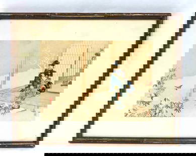 Arai Yoshimune "Garden In Snow" Framed Japanese Woodblock Print Early 20th Century: This lot contains an&nbsp;Arai Yoshimune "Garden In Snow" Framed Japanese Woodblock Print. Early 20th Century. The frame is approx 11 1/2" x 14 1/4"&nbsp;and the print itself is approx 6 3/4" x 9 1/2"