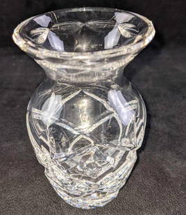 Waterford Crystal Waterford Society Enrollment Vase: Waterford Crystal Waterford Society Enrollment Vase. Comes in its original box. The vase is approx 2" x 2" x 4". The original box is approx 3" x 4" x 3" and it weighs (with the vase inside) under one