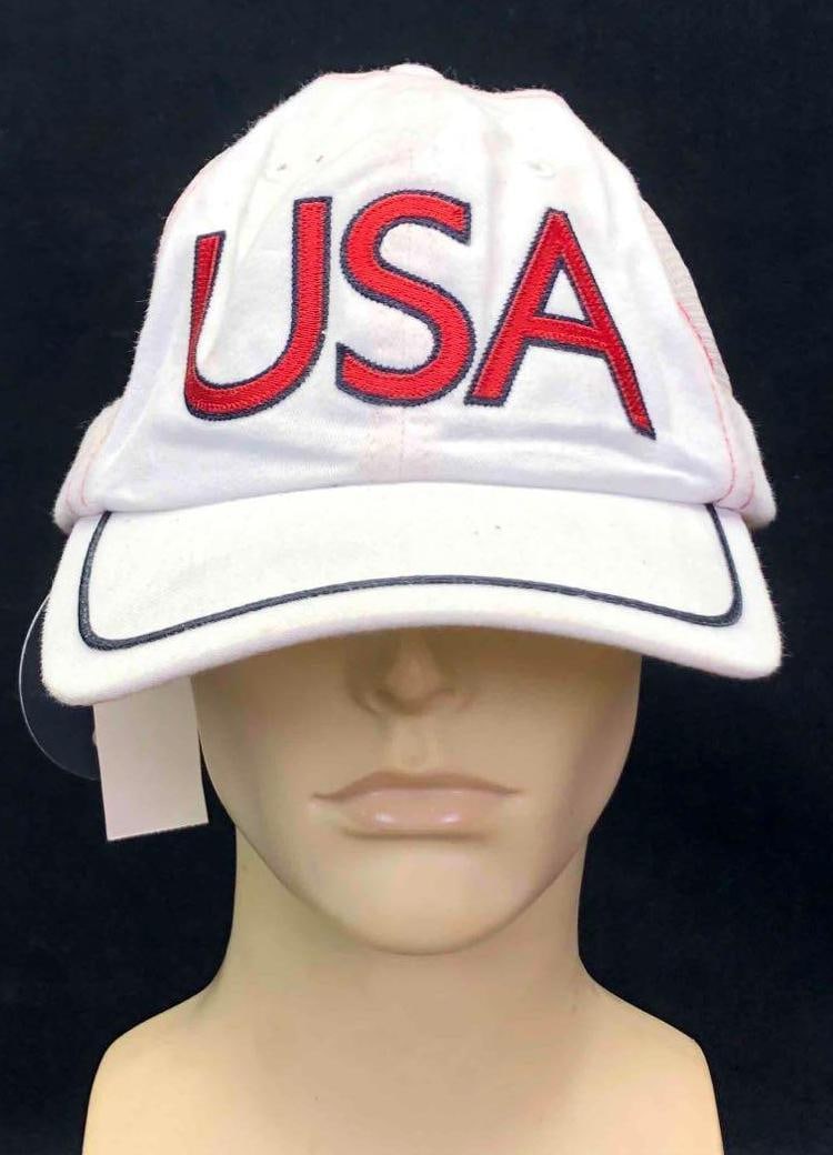 2004 Roots Team U.S.A Olympics Adjustable Hat: This lot contains a 2004 Roots team U.S.A Olympics adjustable hat. The hat is made of 100% cotton and the mesh is 100% nylon. The hat weighs about 0.1lbs. The hat can be adjusted to fit all head sizes