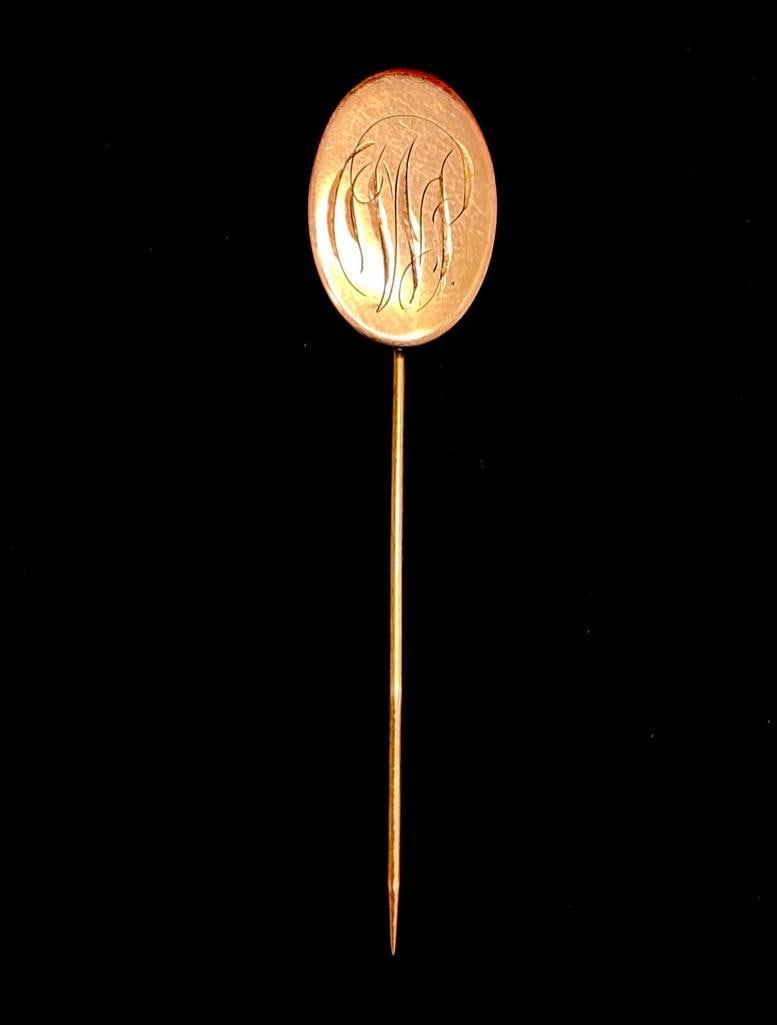 Antique 10k Engraved Hat / Lapel  Pin (1 of 3)