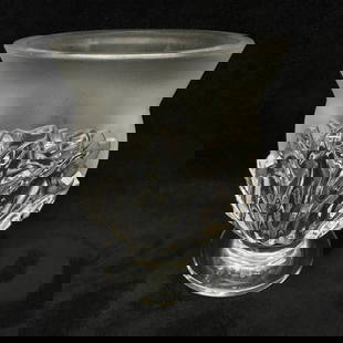 Lalique St Cloud Crystal Vase: Lalique St Cloud Crystal Vase   &#34;St Cloud&#34; vase by Lalique, in clear crystal with their signature frosted texture. The vase stands 4.75&#34; tall and weighs approximately 1.75 lbs. In good con