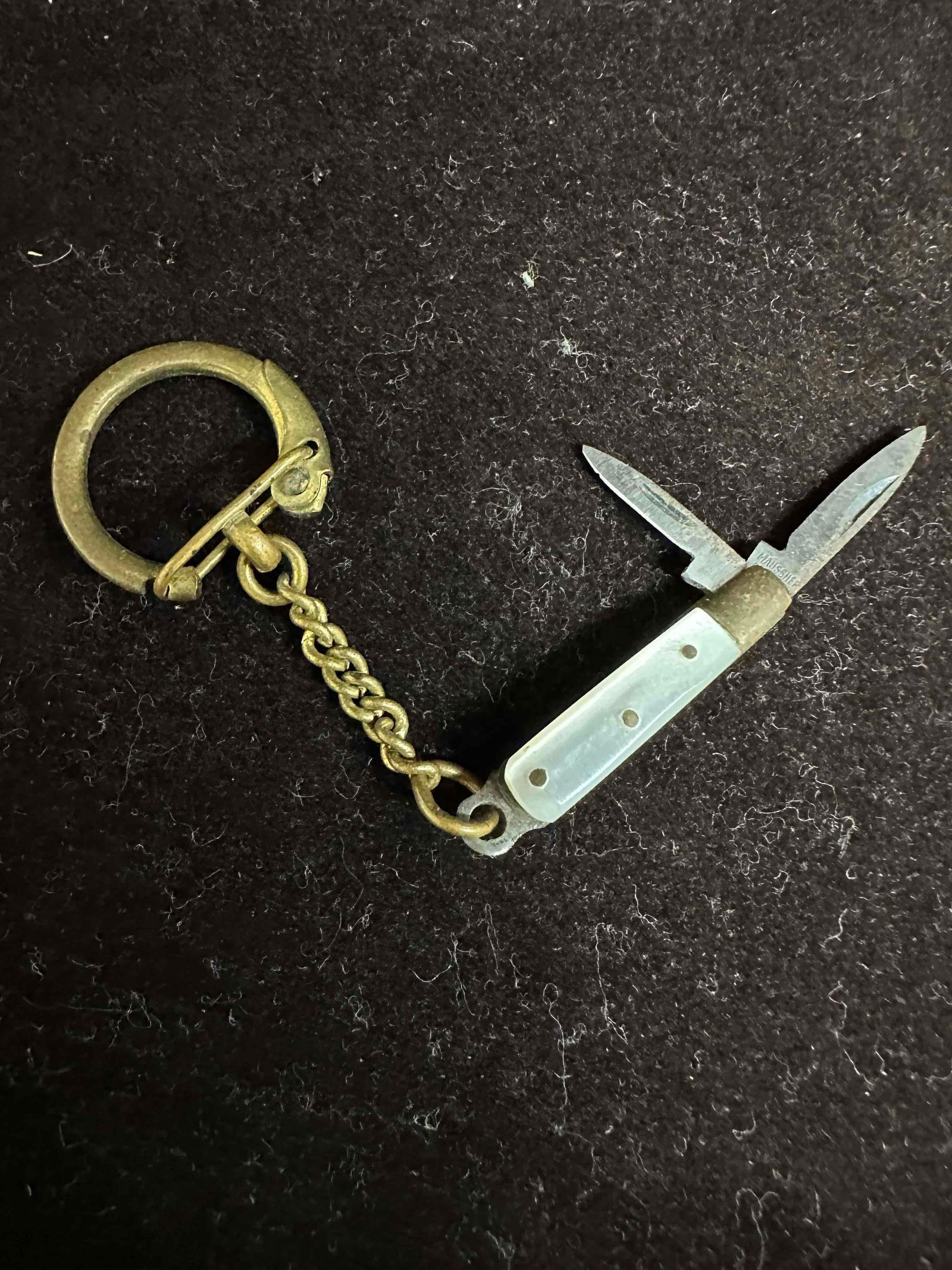 Two Blade Miniature Pocket Knife Maussner Germany Brass Tips Pearl Handle Mini Blade Keychain (1 of 5)