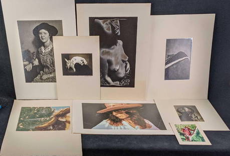 Lot Of Nine Altered Art Photos: This lot consists of nine photo prints. Some are signed by the artist, most are not. This lot consists of:  (1) Road. This is approx 17&#34; x 14&#34;. (1) Nude Woman. This is approx 15&#34; x 19&#34;