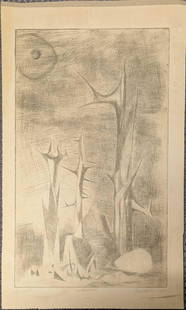 Fred Brian Studio Print 1954: Fred Brian Studio Print 1954. Studio print signed by Fred Brian 1954. Titled &#34;Fragments&#34;, wood block print. In good vintage condition with some discoloration, there is some staining on the mar