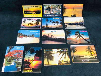 Over 100 Florida Postcards: This lot contains Over 100 Florida Post Cards. The largest post card is approx 4 1/4" x 6 1/4" and altogether they weigh about 1.4lbs. Overall the postcards are in good used condition with some light
