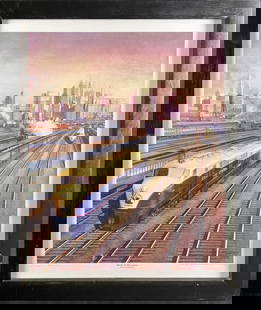 Limited Edition P. Lerro Tracks to Metropolis: Limited Edition P. Lerro Tracks to Metropolis The work shown is a limited edition lithograph signed and numbered by P. Lerro. The piece is titled &#34;Tracks to Metropolis, Jersey City Terminal.&#34;