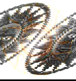 36 Inch Bronzed Sun from Heritage Galerie: Bronze Toned Light Metal "Sun" from&nbsp;Heritage Galerie. The wall sculpture is approx 36" x 3" x 36". It comes in its original box which is approx 37" x 4" x 37" and it weighs 14lbs. There are some
