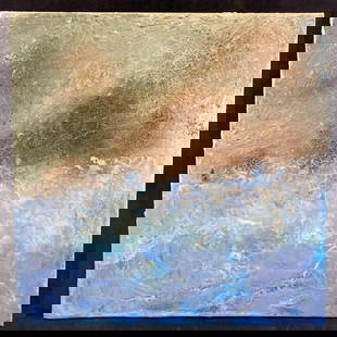 Etta Jean Juge Untitled Encaustic Mixed Media: Etta Jean Juge Untitled Encaustic Mixed Media  This piece by Etta Jean Juge is an encaustic mixed media painting done on a wooden board. It combines wax, pigments, and paint with photographs to create