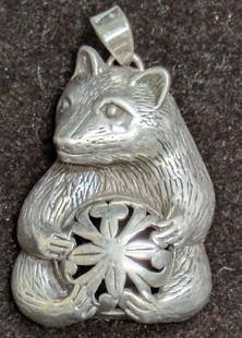Vintage Jezlaine Sterling Seated Bear With Ball Pendant: Vintage Jezlaine Sterling Seated Bear With Ball Pendant. Please view all our pictures they are part of our description. DETAILS:  Metal - Sterling Silver Color - Silver Stones - none Hallmarks - Sterl