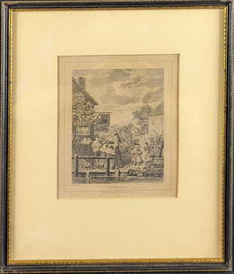 Framed Night Engraving By T. Cook After W. Hogarth: The theme is one of frustrated escape, the couple went to find solace and coolness in Sadlers Wells but failed to do so and their unhappiness is mirrored by the bickering children.&nbsp;This engraving