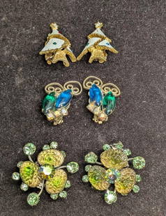 Vintage Lava Glass Rhinestones AB Crystals Clip On Earrings Lot Of 3: Vintage Lava Glass Rhinestones AB Crystals Clip On Earrings Lot Of 3 This lot includes: (1) Set Of Molded Green Lava Glass AB Crystals Clip On Earrings. Each is 1 1/4" x 1 1/4" x1/2" (1)