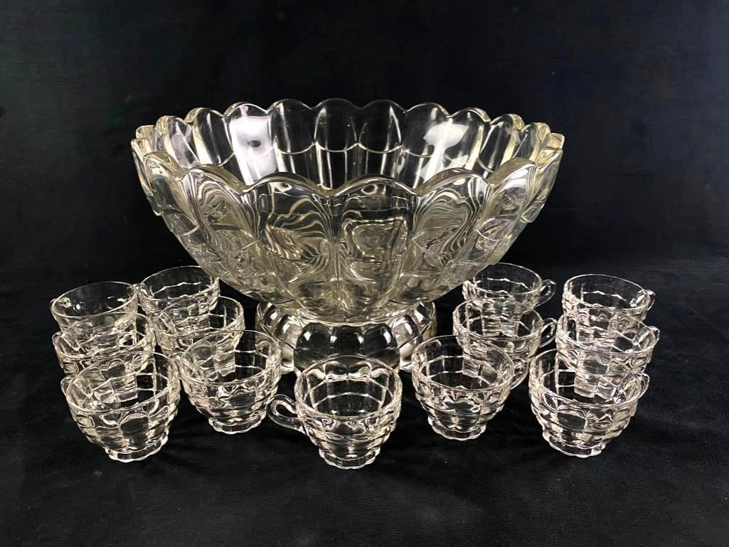 Mid-Century Scalloped Punch Bowl Set (1 of 7)