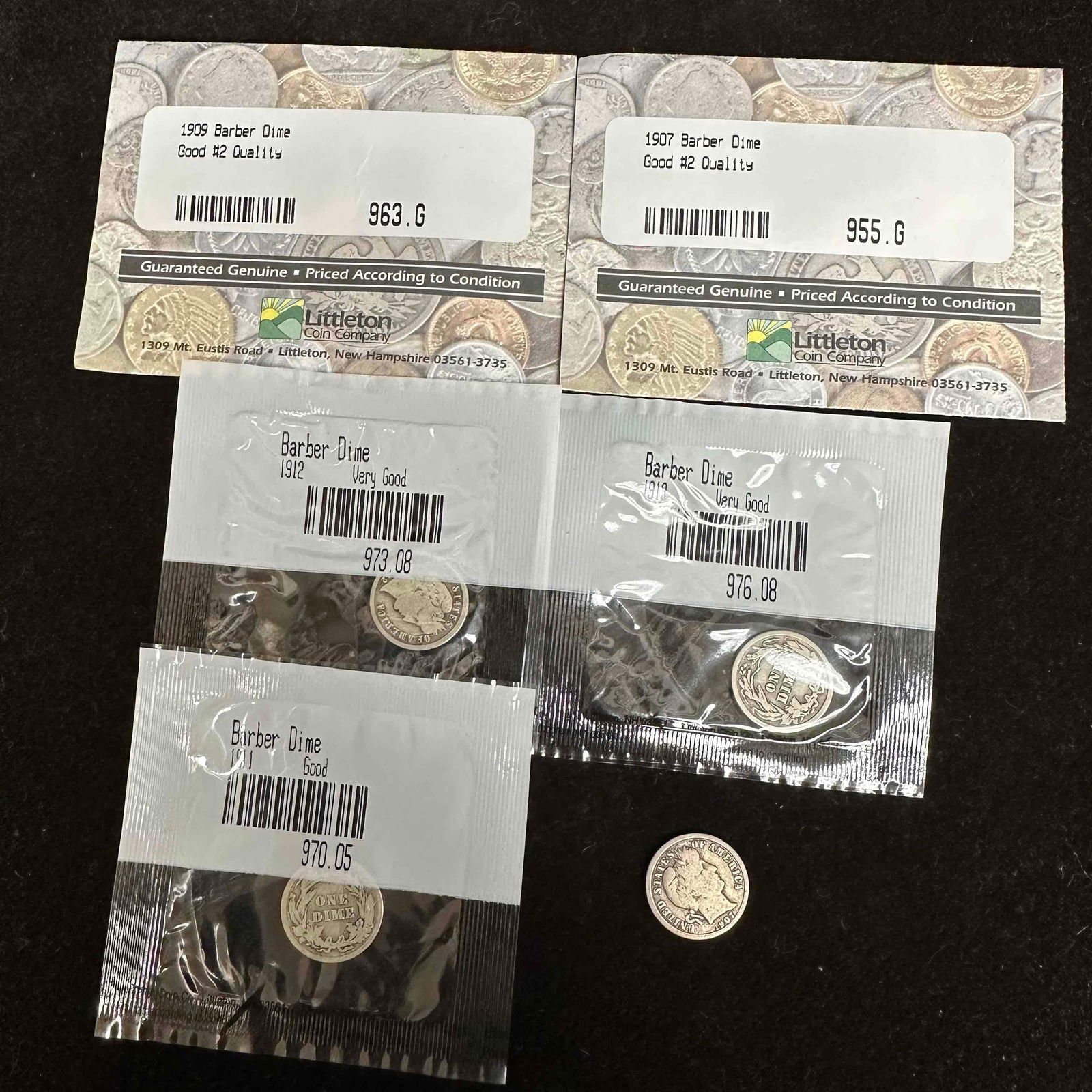 1900's Barber Dimes Silver Coin Set Six Dime Coins 428 N (1 of 5)