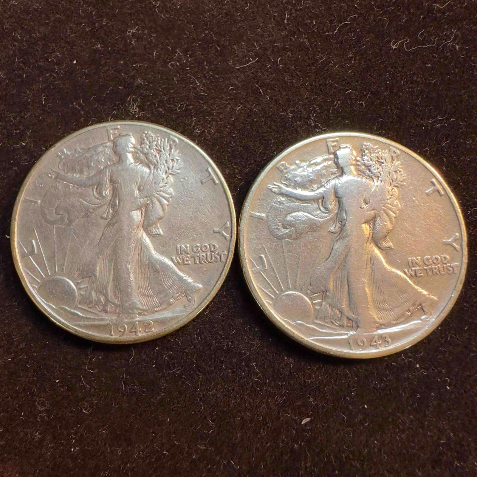 Set of Two Silver Coins 1942 1943 Walking Liberty Half Dollars Coin Collection (1 of 6)