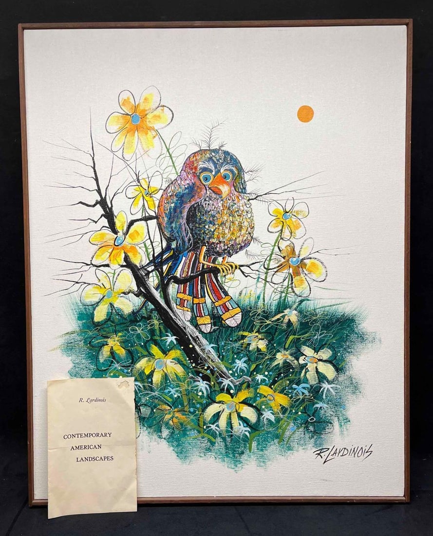 "A Tropical Bird In A Cold Paradise" Signed & Framed Oil On Stretched Canvas By Robert Lardinois (1 of 14)