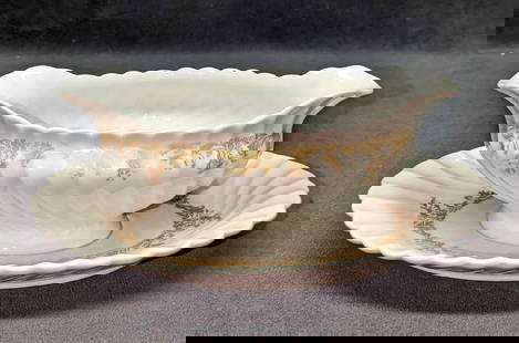 Retired Vintage Haviland Ladore China Gravy Boat: Retired Vintage Haviland Ladore China Gravy Boat.&nbsp;With Attached Underplate. This Gold on White series of fine china was released in&nbsp;1962 - 1988. The Gravy Boat With Attached Underplate is ap