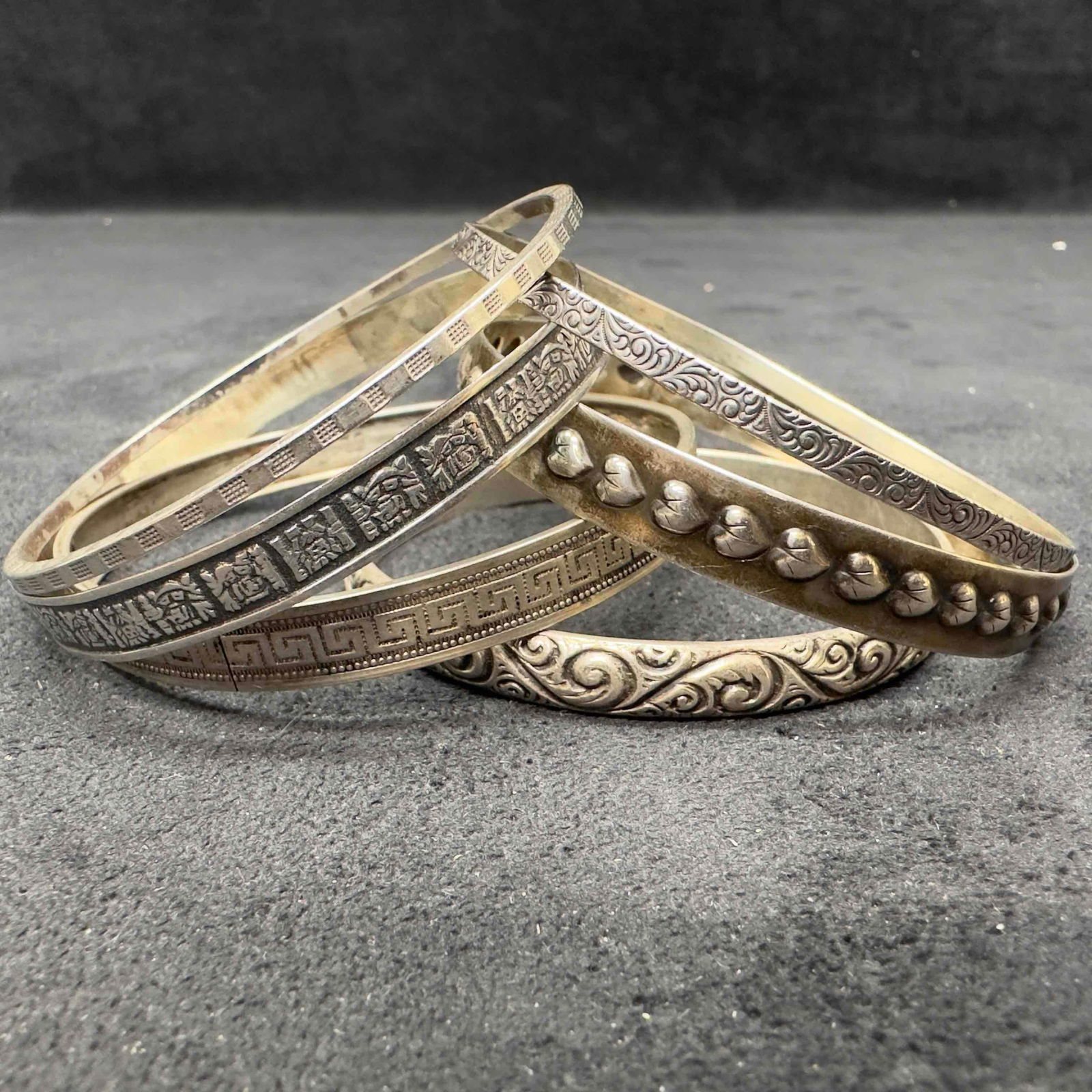 Sterling Silver 925 Bangle Bracelet Set Lot of Six 6 Bangles (1 of 10)