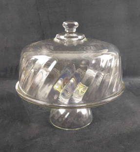 Vintage Essentials Toscany Optique Glass Pedestal Cake Plate With Dome In Box: Vintage Essentials Toscany Optique Glass Pedestal Cake Plate With Dome In Box. Made from heavy glass. "Classic Yet Contemporary." Box is approx 11" x 8" x 11".Pedestal With Dome is approx 10" x 1