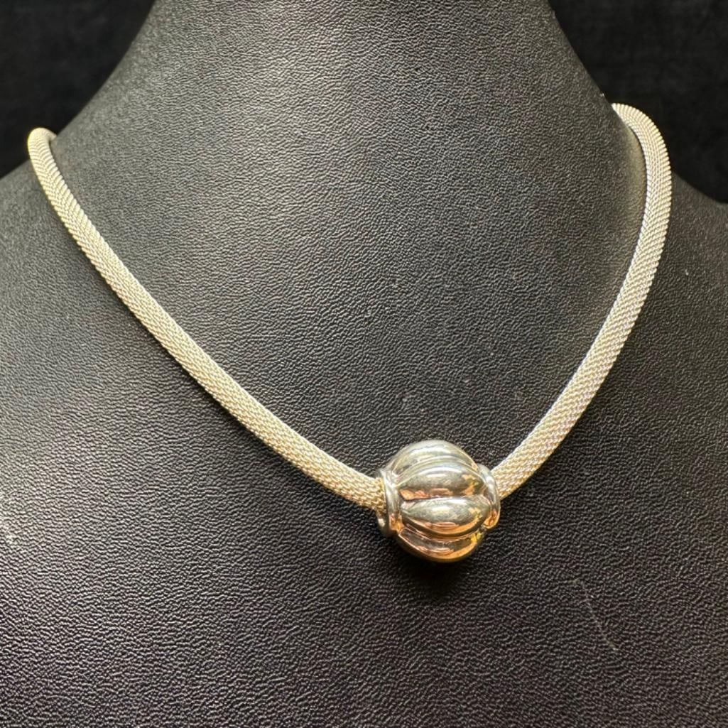 Sterling Mesh Tube Necklace With Large bead (1 of 3)