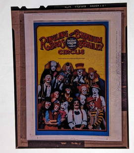 Kodak Transparent 4 X 5 Ringling Bros Clown Group Poster: Kodak Transparent 4 X 5 Ringling Bros Clown Group Poster. Here is a 4" x 5" Kodak Transparent of a vintage "Ringling Brothers And Barnum & Bailey Circus" poster of a group of clowns that with the righ