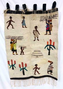Tapestry Weaving The Sobantu Village Mariorte Pope Ellis School Of Weaving Made By African Pupils: This lot contains a Tapestry Weaving From The Sobantu Village Mariorte Pope Ellis School Of Weaving. Made By African Pupils in Pietermaritzburg.&nbsp;It is approx 39" x 24 1/2" and it weighs about 2.1