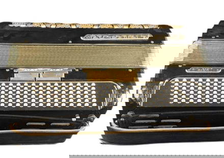 Vintage Black Lignatone Piano Accordion Aida Model: Vintage Black Lignatone Piano Accordion &#34;Aida&#34; Model. Comes with a case.  Treble &#61; 41 Keys. Registers &#61; 7 Bass &#61; 120 Buttons Registers &#