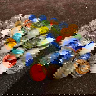 Vintage Agate Glass Marble Collection Lot of 38 Marbles Shooters: Vintage Agate Marble Collection Lot of 38 Marbles Shooters. Various sizes included with nice color ways. Each marble shows signs of use with minor scratches and chips within the glass. These items are