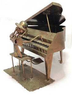 Vintage Sheet Metal Art Music Box - Piano & Pianist: This lot contains Vintage Sheet Metal Art Piano and Pianist Music Box that plays "The Good Old Summer Time." The item is approx 7-1/2" x 5-1/2" x 5" and weighs about 0.8lbs. Overall the Metal Art Musi