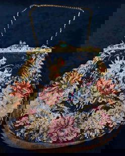 Victorian Glass-Jeweled Tapestry Evening Purse: Victorian Glass-Jeweled Tapestry Evening Purse Antique evening purse, with a tapestry body and glass jewels on the clasp opening. The metal parts appear to be gilded bronze. In good condition, with