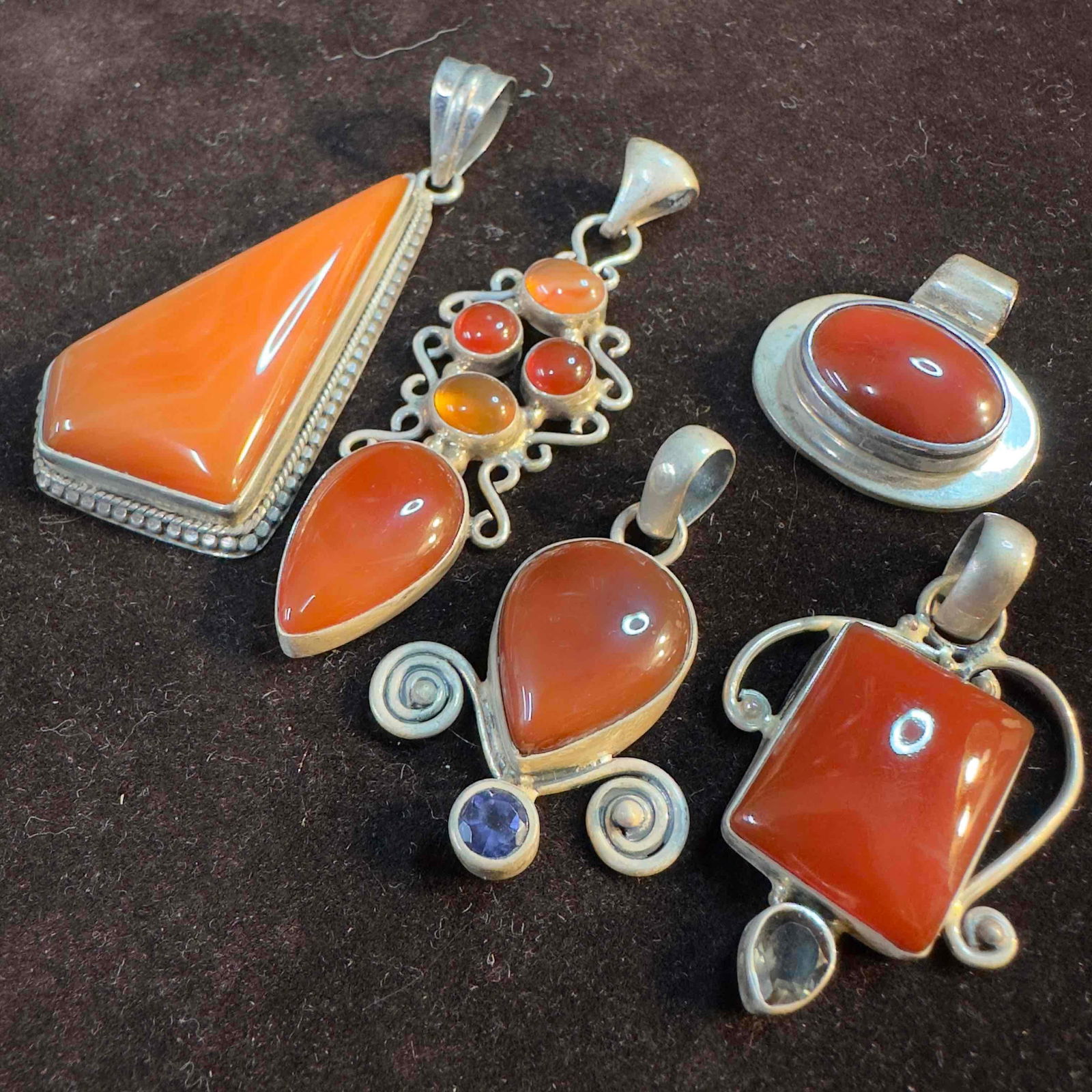Carnelian Five Sterling Silver 925 Pendant Set B98 (1 of 11)