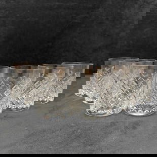 Cut Crystal Diamond Fan Motif Crystalware Double Old Fashion Cocktail Glasses Cup Set: Cut Crystal Diamond Fan Motif Crystalware Double Old Fashion Cocktail Glasses Cup Set. Crystal glass cups, solid hefty glass cup set featuring a fan/diamond motif. No identifying markings noticed. No