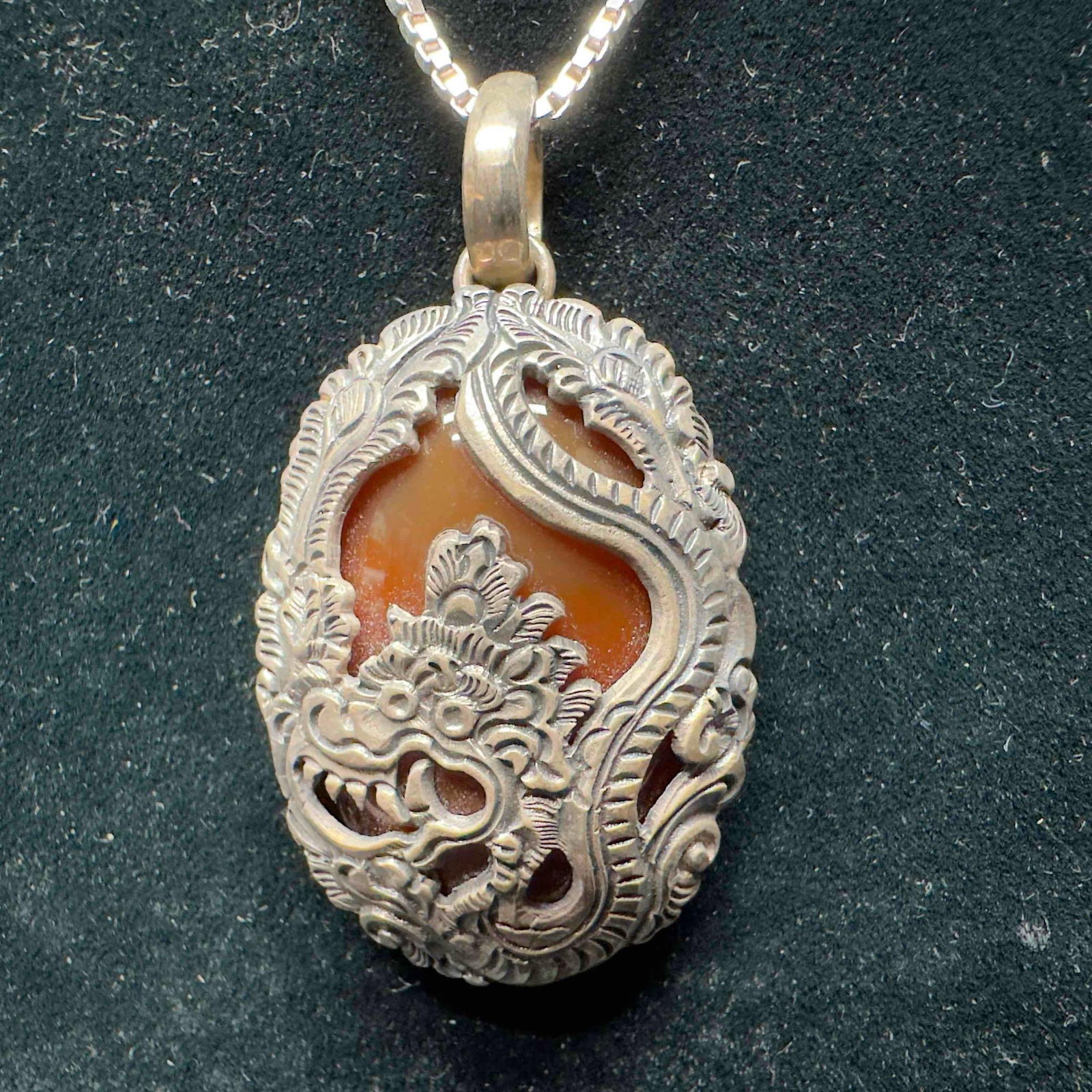 Dragon Wrapped Carnelian Sterling Silver Necklace Z84: This item is in good pre-owned, previously used/displayed condition with noticeable light wear, and surface scratches. Please reference all photos for full details. This piece of jewelry has been test