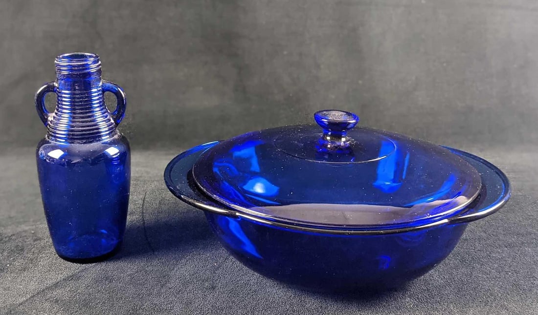 Cobalt Blue Glass Casserole Dish And Bottle Vase (1 of 8)