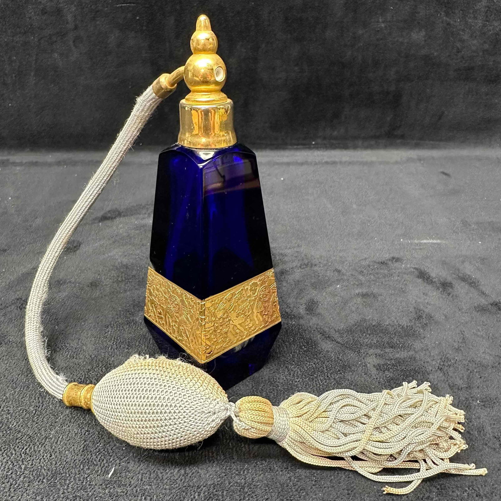 Moser Cobalt Blue Crystal Glass Perfume Vanity Bottle Tassel Atomizer Czech Greek Motif R153 (1 of 9)