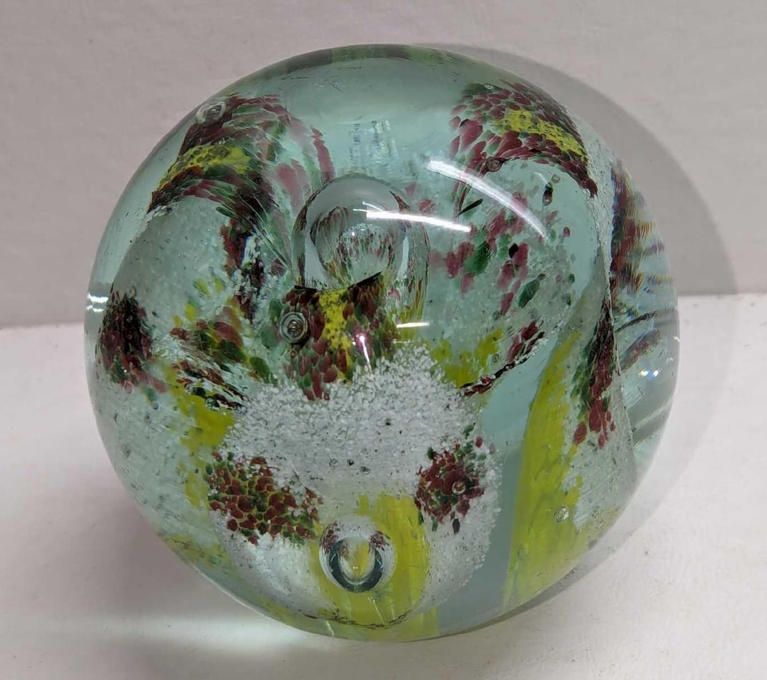Vintage Glass Paperweight: Vintage Glass Paperweight. This is approx 4" x 4" x 4" and it weighs 3.22lbs. The paperweight has some light scratches. Please see the images as they are part of the description.