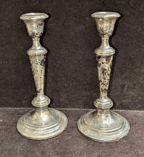 2 Vintage Gorham Sterling Silver Weighed Candlestick Holders: 2 Vintage Gorham Sterling Silver Weighed Candlestick Holders. This is marked as 808/1. Each of the candlestick holders are approx 4" x 4" x 8 3/4". These come apart for storage. The base is approx 4"