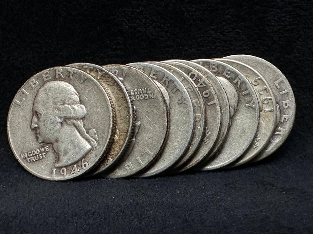 Lot of 10 Silver Washington Quarters (1 of 2)