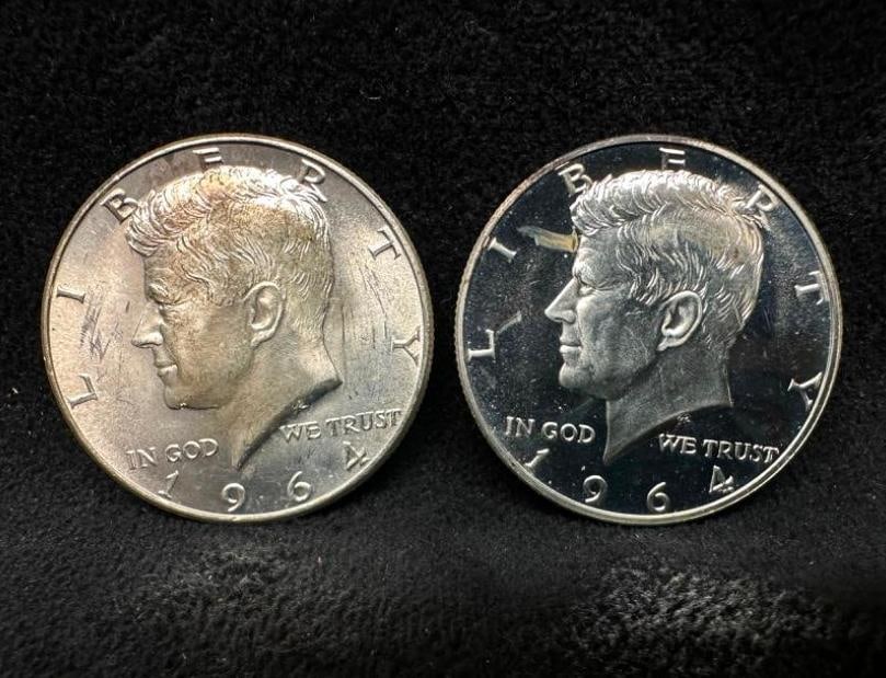 Kennedy Half Dollar Pair 1964 D & Proof (1 of 2)
