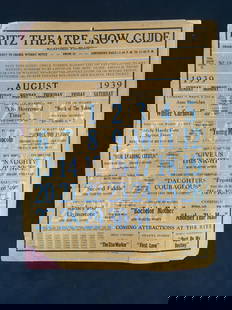 3 1939 Sanford Florida Ritz Theater Show Guides: 3 1939 Sanford Florida Ritz Theater Show Guides. This set of Theater Show Guides is in fair condition. There is some light discoloration, staining, and minor tears on the guide from age and wear. Show